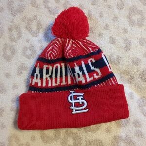 Cardinals New Era Baseball Red White Knit Beanie Pom Pom Fleece Fan Holiday Gift